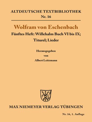 cover image of Willehalm Buch VI bis IX; Titurel; Lieder